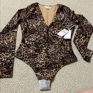 Good American Scuba Long sleeve Leopard Bodysuit Med NWT